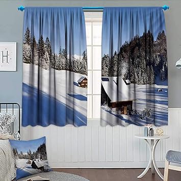 Amazon Com Winter Blackout Curtain Log Cabins In The Mountains