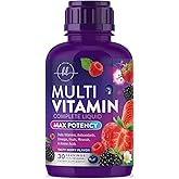 Liquid Multivitamin - Sugar Free Daily Multi Vitamin for Women, Men & Kids, Vitamins A, C, D, B-12, Biotin & Zinc - Supports Faster Hair Growth & Skin Wrinkles, Vegan, Non-GMO, Berry Flavor, 15 Fl Oz