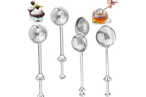 CANGFORT Set of 4 Powdered Sugar Shaker Duster, 7.08"Flour Duster for Baking, 18/8Stainless Steel Pick Up and Dust Flour Sifter with Spring-operated Handle for Easy One-handed Operation for Baking, Make tea