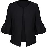 Cropped Blazers for Women Casual Elegant Open Front Collarless Blazer Flared 3/4 Sleeve Cardigan Suit Jacket