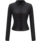 winkbay Women's Button Down Fitted Shirts Long Sleeve Collared Dressy Casual Blouses