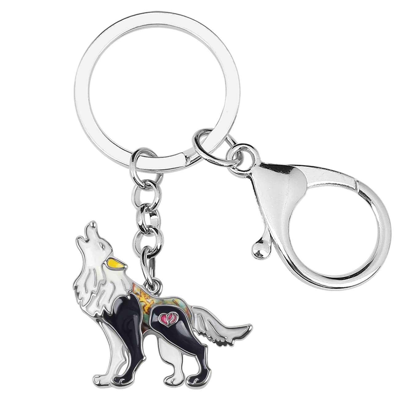 Enamel Alloy Wolf Keychain For Women Girls Animals Keyring Bag Wallet Charms Novelty Gift (Black), 31mm x 33mm
