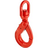 QWORK Grade 80 Drop Forged Steel Swivel Self-Locking Hook, 11000 lbs Hoisting Hook, Large Swivel Eyes 1/2" Trade, Painted Finish