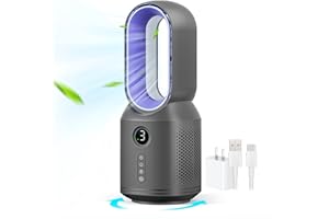 KONSIDEN Desk Fan,13 Inch Portable Bladeless Fan, Small Quiet Office Fan with 106° Oscillating, 3 Speeds & Night light, LED Display, Button Control, Personal Table Fan for Bedroom, Office, Home, Study Room