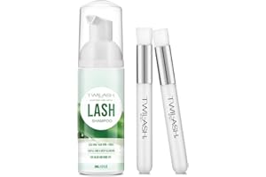 TWILASH BY DLY Lash Shampoo for Lash Extensions 2 Fl Oz / 60ml - Includes 2 Lash Shampoo Brushes for Cleansing - Eyelash Extension Cleanser for Professional Salon and Home Use (Aloe Vera)
