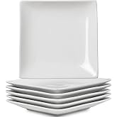 Meideal Appetizer Plates Set of 6, 6 Inch Porcelain Dessert Plates, White Stackable Square Salad Plates for Snack Steak Bread Butter, Chip and Scratch Resistant, Microwave and Dishwasher Safe