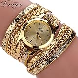 Hunputa New Hot Bohemian Womens Rose Casual Bracelet Wrist Watch En Cuir Montre-Bracelet (Gold)