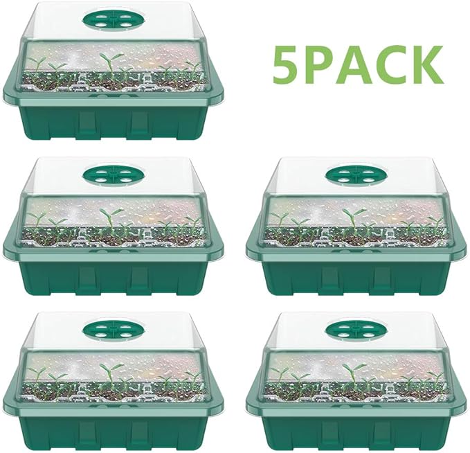 ODOMY 5 Pack Seed Starter Trays with Dome, 60 Seed Trays