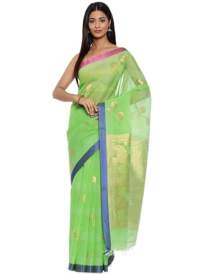 Womens Silk Cotton Saree with Blouse Piece (CCOPSC9109; Grass Green)