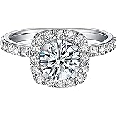 Jansme 1.5ct Cushion Cut Halo Moissanite Engagement Rings for Women Half Eternity 925 Sterling Silver Brilliant Solitaire Square Real Moissanite Engagement Rings Size 7