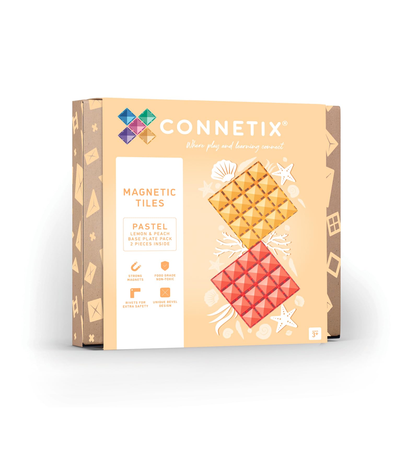 CONNETIX Magnetic Tiles Pastel Lemon & Peach Base Plate Pack, 2 Pieces