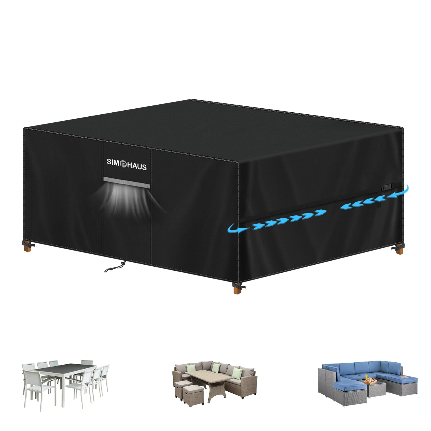 SIMPHAUS Garden Furniture Covers Waterproof 230x180x80cm Weather Cover for Patio Furniture Set Covers 420D Heavy Duty Oxford Fabric Outdoor Patio Table Covers for Chair and Table,Garden Sofa Cover