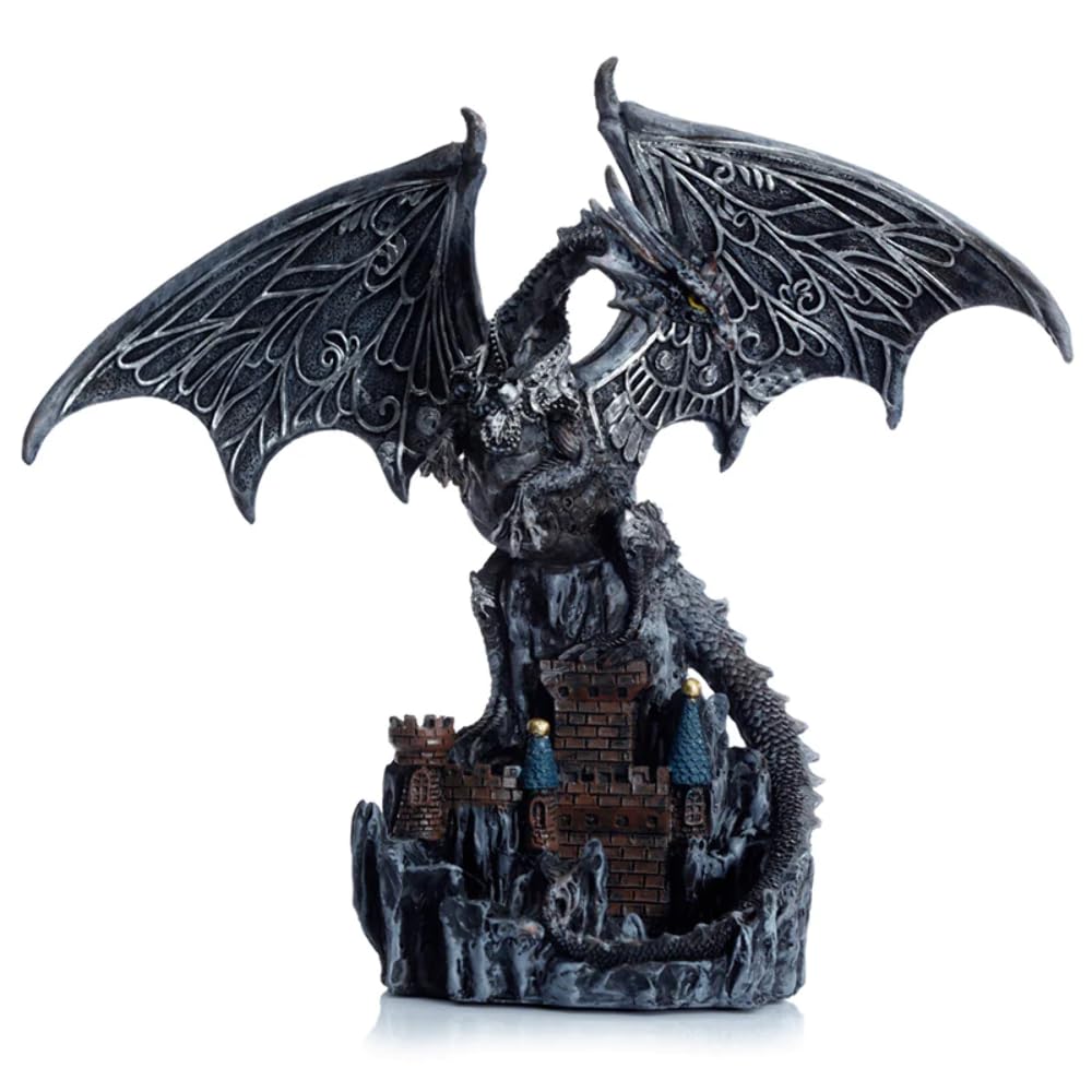 Puckator Dark Legends Wings of Magic Silver Castle Guardian Dragon - Home Decoration - Ornaments - Resin - Home Accessories - - Living Room Accessories - Fantasy Gifts For Men