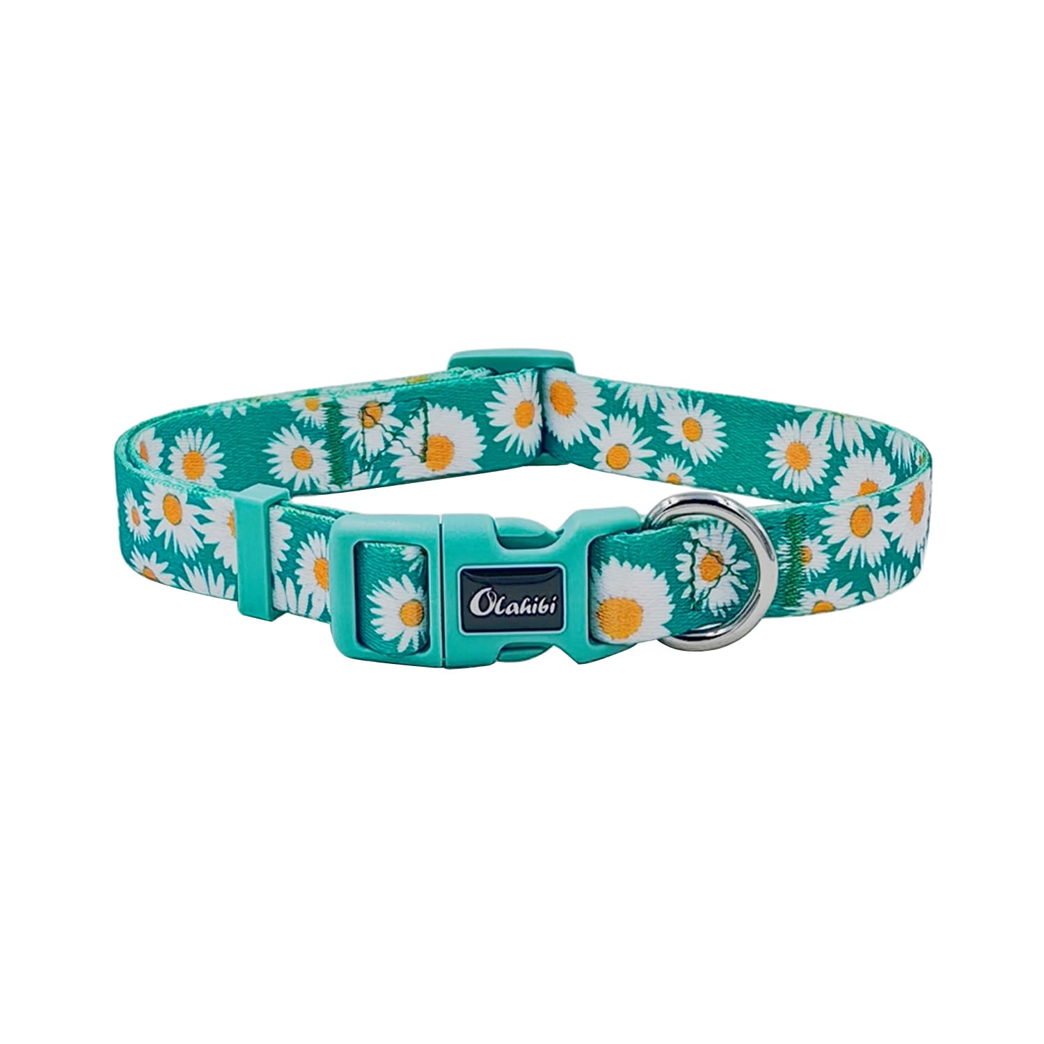 Photo 1 of Olahibi Basic Dog Collar, Daisy Floral Pattern, Soft and Durable Polyester Material, Adjustable Length, for Puppy Dogs.(Extra Small, Green Daisy)