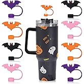 JarThenaAMCS 8Pcs Halloween Bat Silicone Straw Cover Pink Purple Orange Black Drinking Straw Tip Cap Reusable Straw Protector Topper for 0.4in Straw Cup Accessories