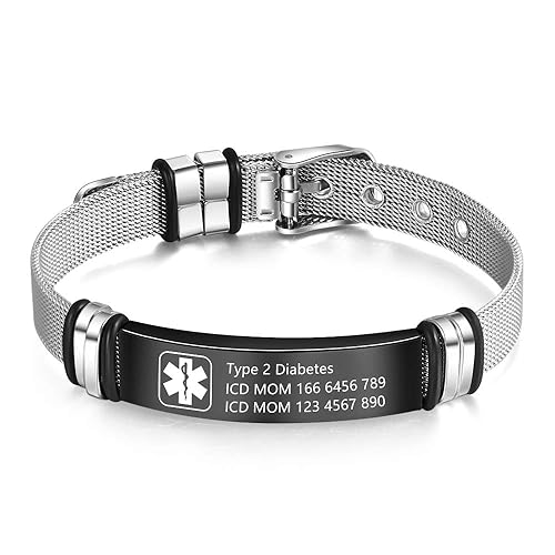 LanM Medical Alert Bracelets for Men Women Free Engraving