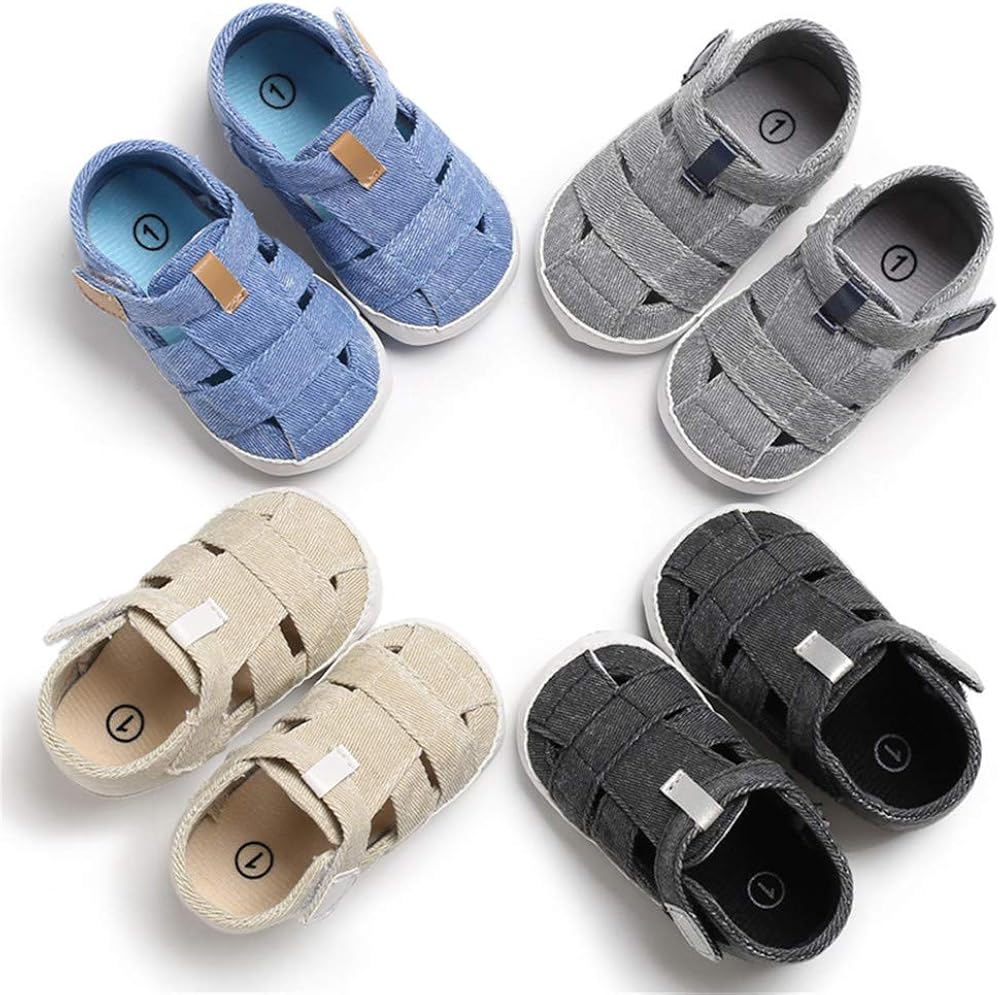  | Meckior Summer Baby Infant Boys Sandals Canvas Soft Sole Non-Slip Closed Toe First Walkers Shoes | Sandals