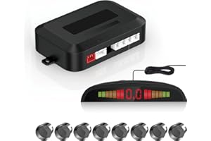 8-Sensor Car Reverse & Front Backup Sensor System with LED Display & Sound Alert – Universal Fit for Cars (Gray)