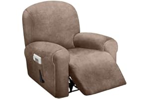 ULTICOR 4-Piece, 1 Seat Recliner Cover, Velvet Stretch Reclining Chair Covers for 1 Cushion Reclining Sofa, Single Seat Recliner Couch Cover, Thick, Very Soft, Machine Washable (Sand)