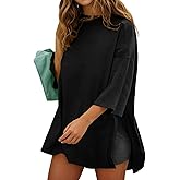 Fisoew Womens Oversized T Shirts Casual 3/4 Sleeve Side Slit Workout Gym Loose Fit Summer Tee Tunic Tops