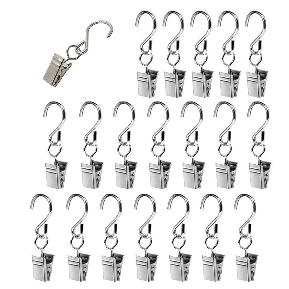 XINGSUI 20Pcs Metal Hanging Clip and Hook, Curtain Hanger, Party Light Holder, Decorative Towel Hook