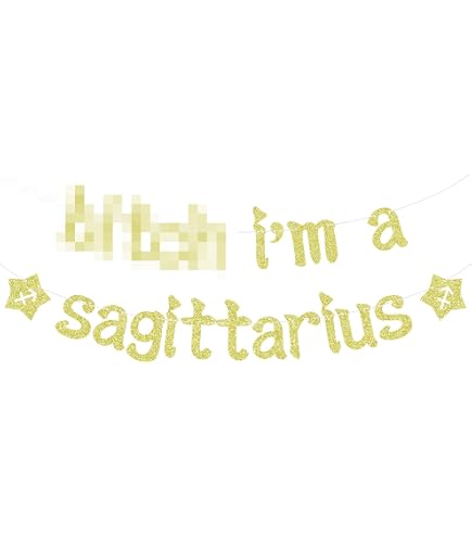Sagittarius Baddie Birthday Banner - Zodiac Constellation Party Decor, Gold Glitter, 7.7ft Long