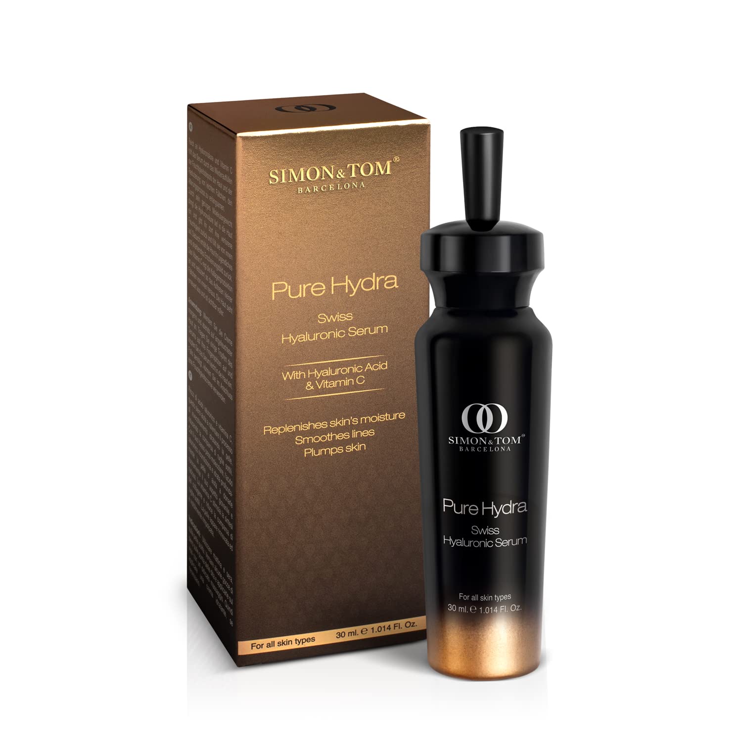 Simon&Tom Hyaluronic Acid Facial Serum - 30ml - Light and Silky Feel and Ideal base for Make-up with Vitamin C and Argan Stem Cells - Non-greasy formula - Made in Spain