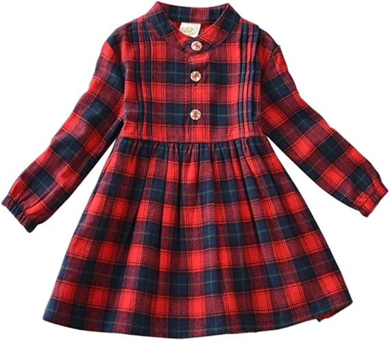 Amazon Suheti チェック ワンピース 長袖 赤 Aライン シャツネック キッズ 子供服 女の子 森ガール かわいい 薄手 裏起毛 2タイプ ワンピース チュニック 通販