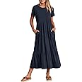 ANRABESS Women Summer Maxi Dress Short Sleeve Swing Casual Asymmetric Tiered Vacation Long Beach Sundress Outfits