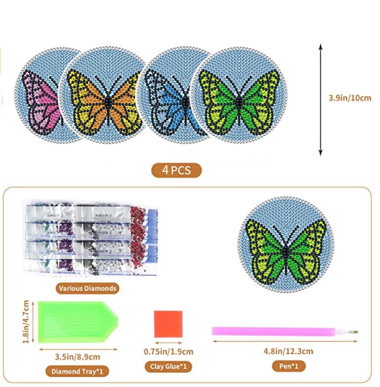 4 Pcs Diamond Paintings Coasters, DIY Coasters Small Diamond Painting Kits for Beginners, Adults & Kids Diamond Art Craft Home Decor(without iron holder)
