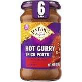 Patak's Hot Curry Spice Paste, Indian Cooking with Freshly Ground Spices, Ideal for Chicken, Vegetables &amp; One-Pot Meals, Base, 10 oz Jar, 6-Pack