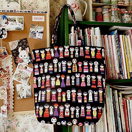 Free Shipping Handmade ECO-Friendly Shopping Bag Tote - Japanese Kokeshi Doll