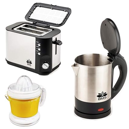 BMS Lifestyle BMS-PKJ Pop-up Toaster, 1-LTR Wide Mouth Electric Kettle with Citrus Juicer Set of 3pcs