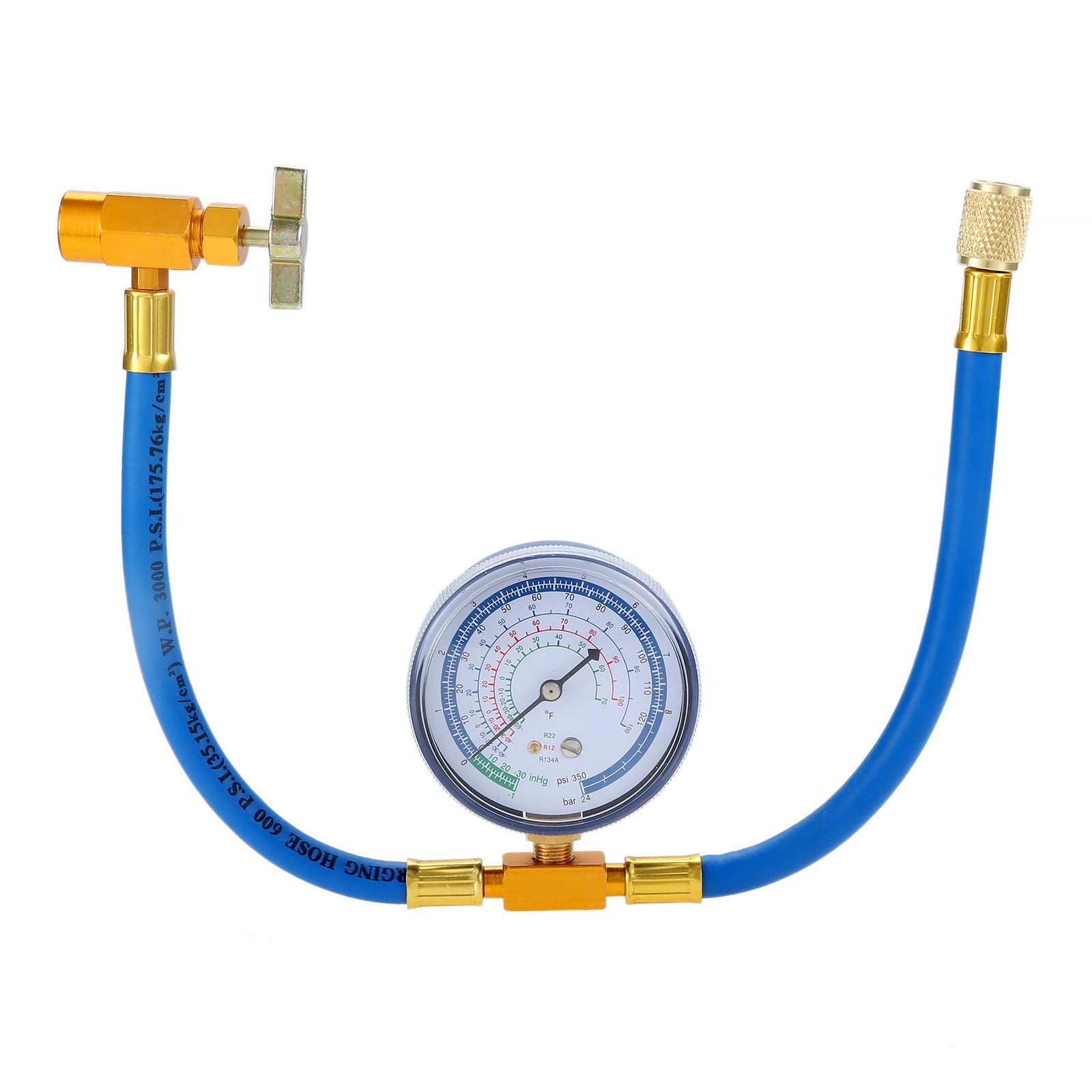 Aupoko AC R134A Recharge Hose with 70 mm Gauge, Auto AC Recharge Kit, 1/2’’ Acme Female Can Tap, 1/4’’ SAE Female Hose for R12 R22 Port, A/C Air Conditioning Refrigerant System