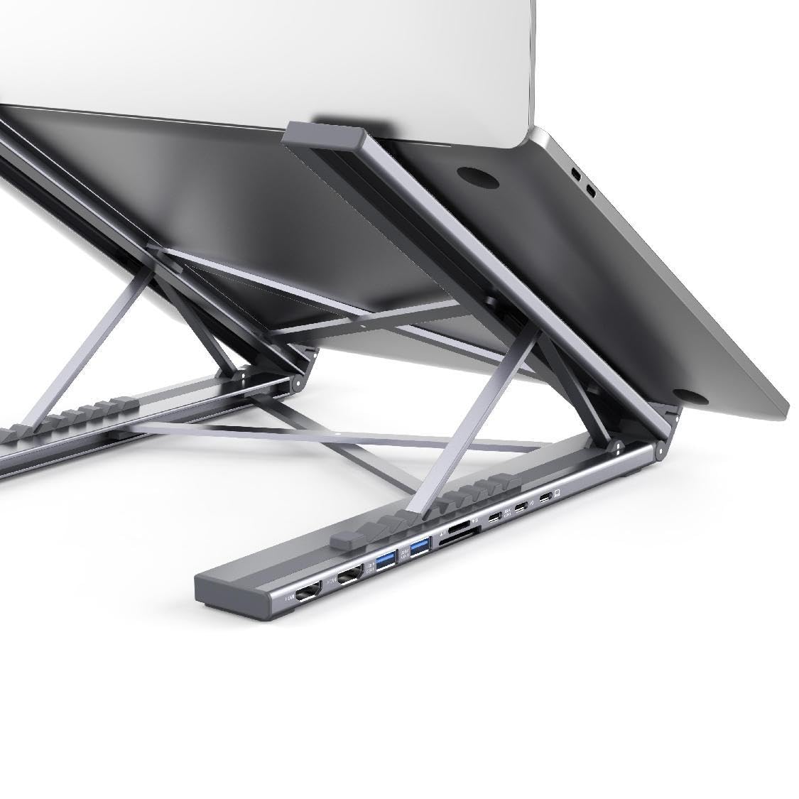 Laptop Docking Station Stand, 9 in 1 USB C Hub Dual 4K@60Hz HDMI, Portable Laptop Stand with USB Ports, USB C Multiport Adapter USBC Dock Station Computer Holder for MacBook Pro/Air, Dell, HP, Lenovo