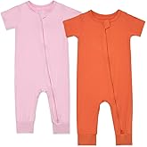 Aablexema Baby Romper Bamboo Rayon Short Sleeve Footless Pajamas 2 Way Zipper Summer Jumpsuit Outfit