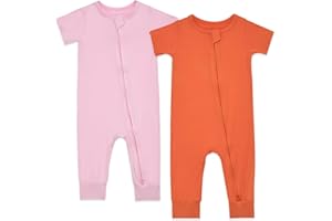 Aablexema Baby Romper Bamboo Rayon Short Sleeve Footless Pajamas 2 Way Zipper Summer Sleeper Jumpsuit Outfits 0-24 Months