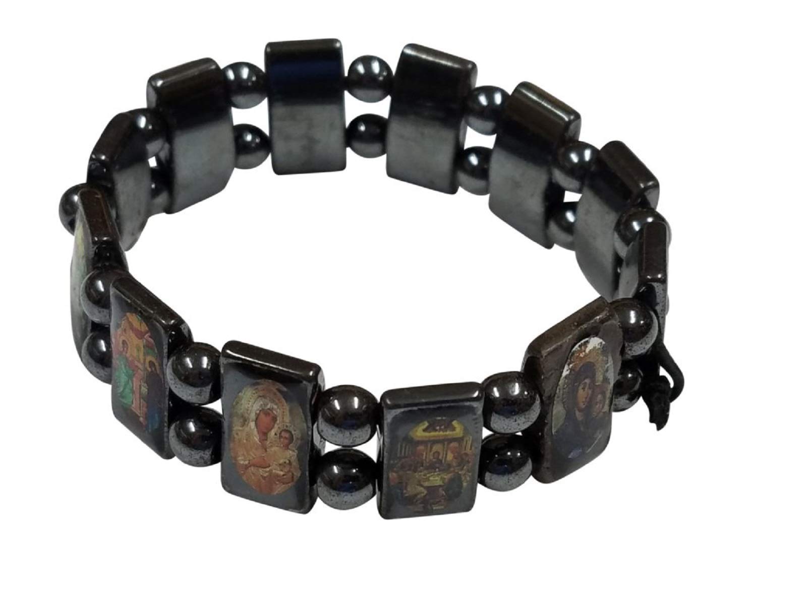 Saint Icons Black Hematite Bracelet Rosary,jesus, Ann Rita, Mary by Bethlehem Gifts TM