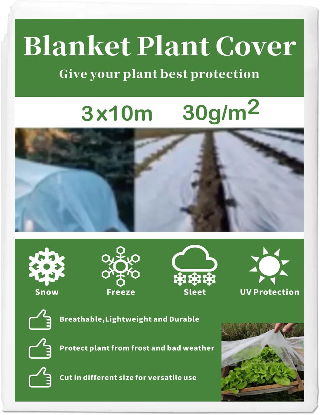 pobuu Garden Plant Fleece,Plant Covers Freeze Protection 3m x10m,Horticultural Fleece Frost Blanket Cover for Winter Frost Protection Sun Pest Protection