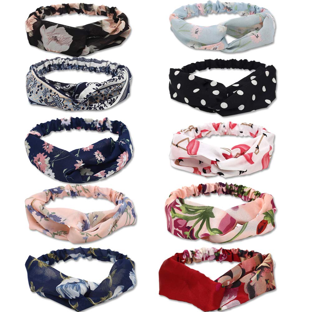 Headband Women - WENTS 10PCS Women Headbands Vintage Elastic Boho Floal Style Criss Cross Head Wrap Hair Band Cute Hair Accessorie Flower Headband Printed Stretchy Moisture Hairband