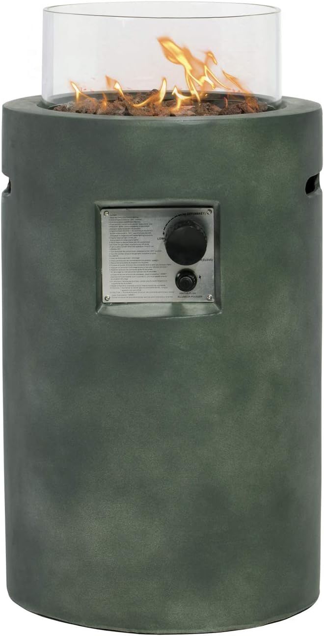 fire rocks for fire pits on Amazon Com Cosiest Outdoor Propane Fire Pit Table W Compact Ledgestone 16 Inch Round Graphite Base And Glass Wind Guard 40 000 Btu Free Lava Rocks Fits 20gal Grayish Green Garden Outdoor