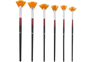 INNOHHUSTLE 6 Pieces Fan Paint Brush,Professional Soft Anti-Shedding Fan Brush Acrylic Paint Brushes with Nylon Hair DIY Craft Long Wood Handle for Acrylic Watercolor Oil Gouche Painting Rock Painting