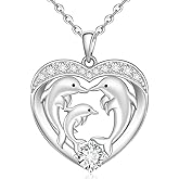 Cheyring Dolphin Necklace for Women Sterling Silver Heart Pendant Necklace Dolphins Mothers Day Gifts