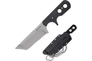 Cold Steel Mini Tac Tanto 3.75" AUS8A Razor-Sharp Blade 3" Griv-Ex Handle Tactical Fixed Blade Neck Knife w/Secure-Ex Sheath