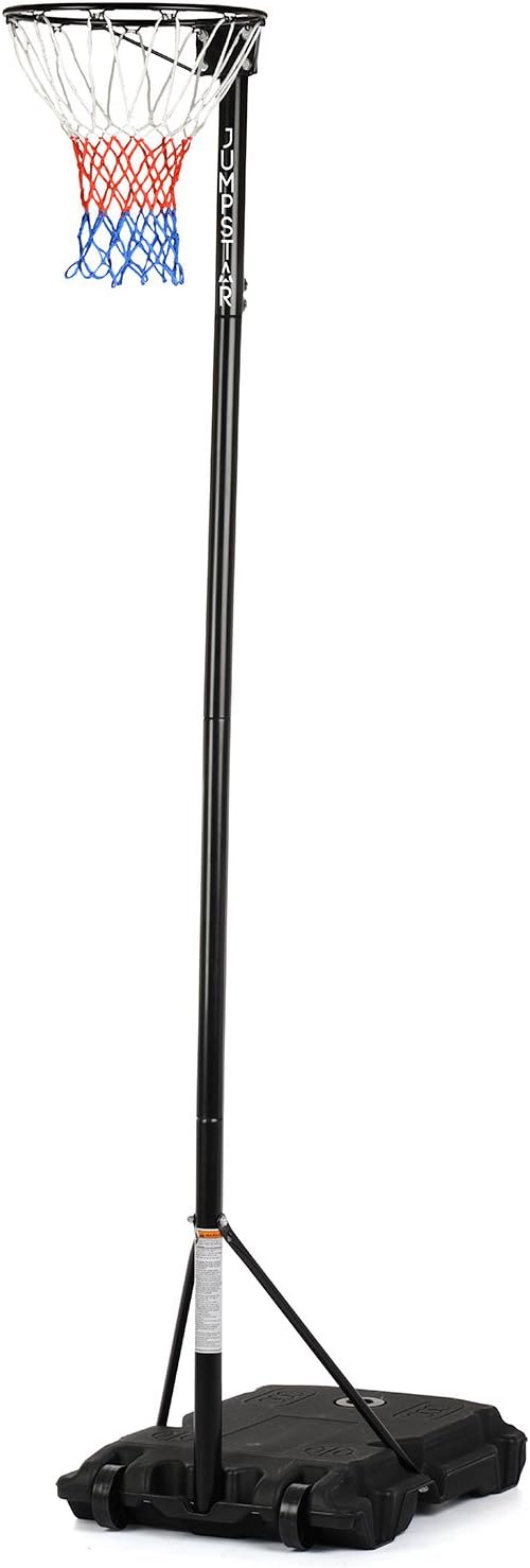 JumpStar Sports Portable Netball Post, Complete Training Stand Hoop Net Set, Height Adjustable Size 8ft 9ft 10ft