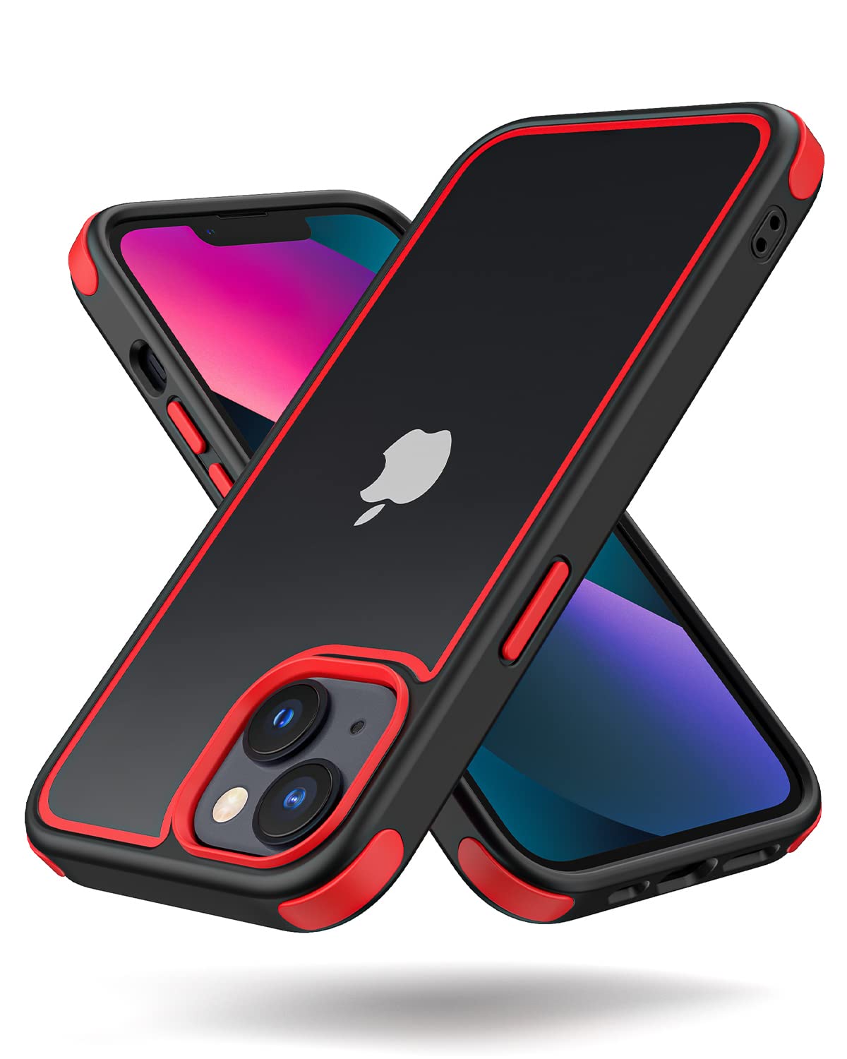 Mobnano Crystal Clear Case for iPhone 14 & iPhone 13, with Multicolor Protective Shockproof Bumpers [Not Yellowing] Slim Hard PC Back Cover for Men Women - Black/Red