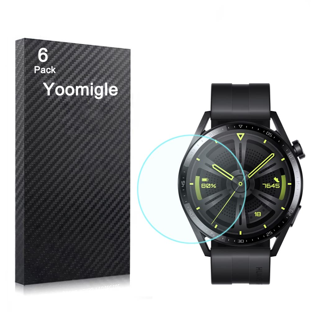 Yoomigle 6 Pack Compatible with Huawei Watch GT3 46MM Screen Protector Film for Huawei Watch GT 3 46 Smartwatch Screen Protectors Foils Screen Cover Crystal Clear Anti-Scratch