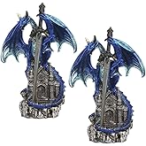 ICE ARMOR 2-PC Gift Set 7.5 H Blue Dragon with Treasure Box Figurine Statue Sculpture Ornament Decoration Home/Room Decor for Housewarming, Holidays, Christmas Special