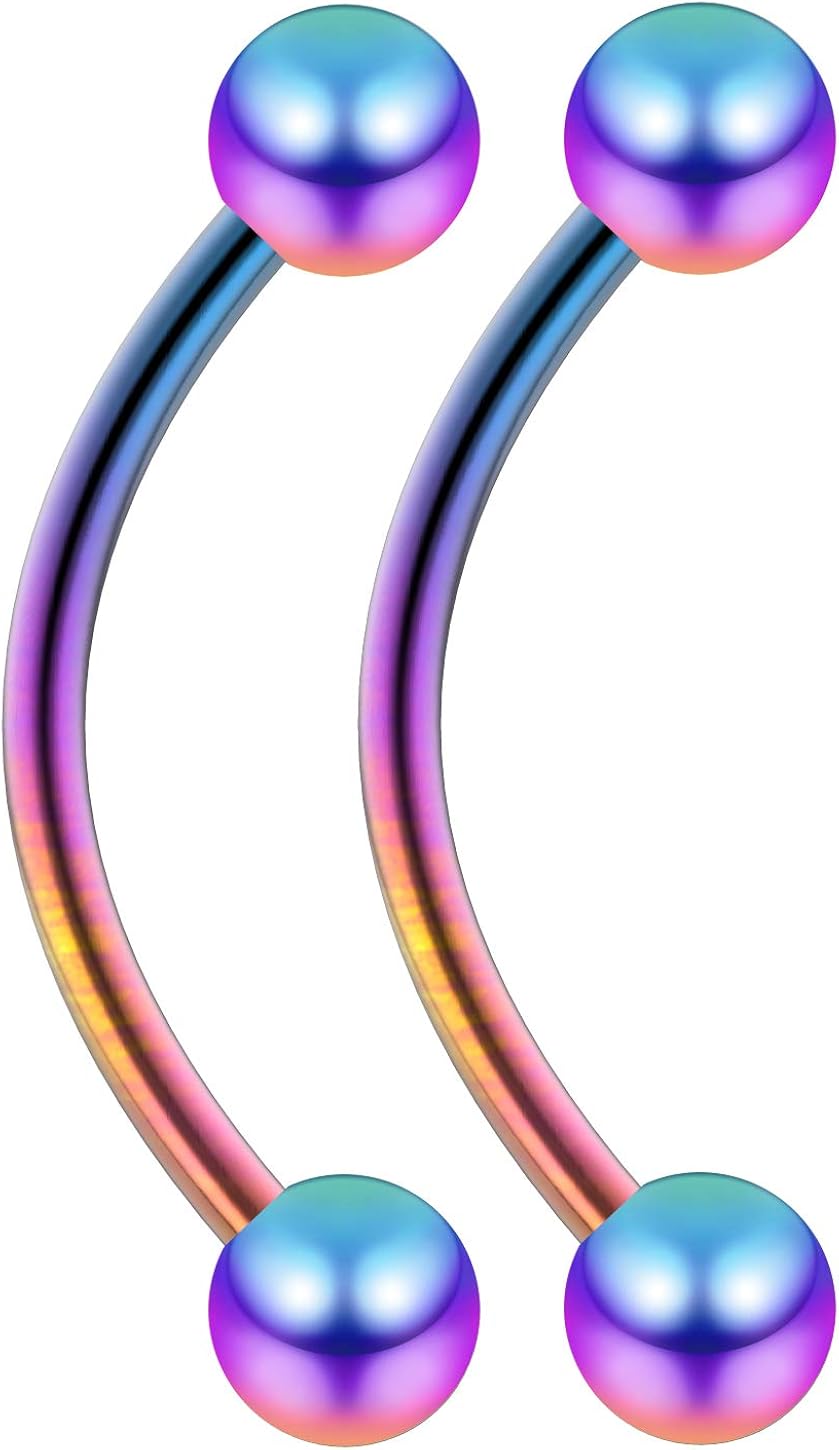 2pc 1.2mm 16g Rainbow Surgical Steel Banana JCurve Barbell 4mm Ball Eyebrow Navel Bar Banana