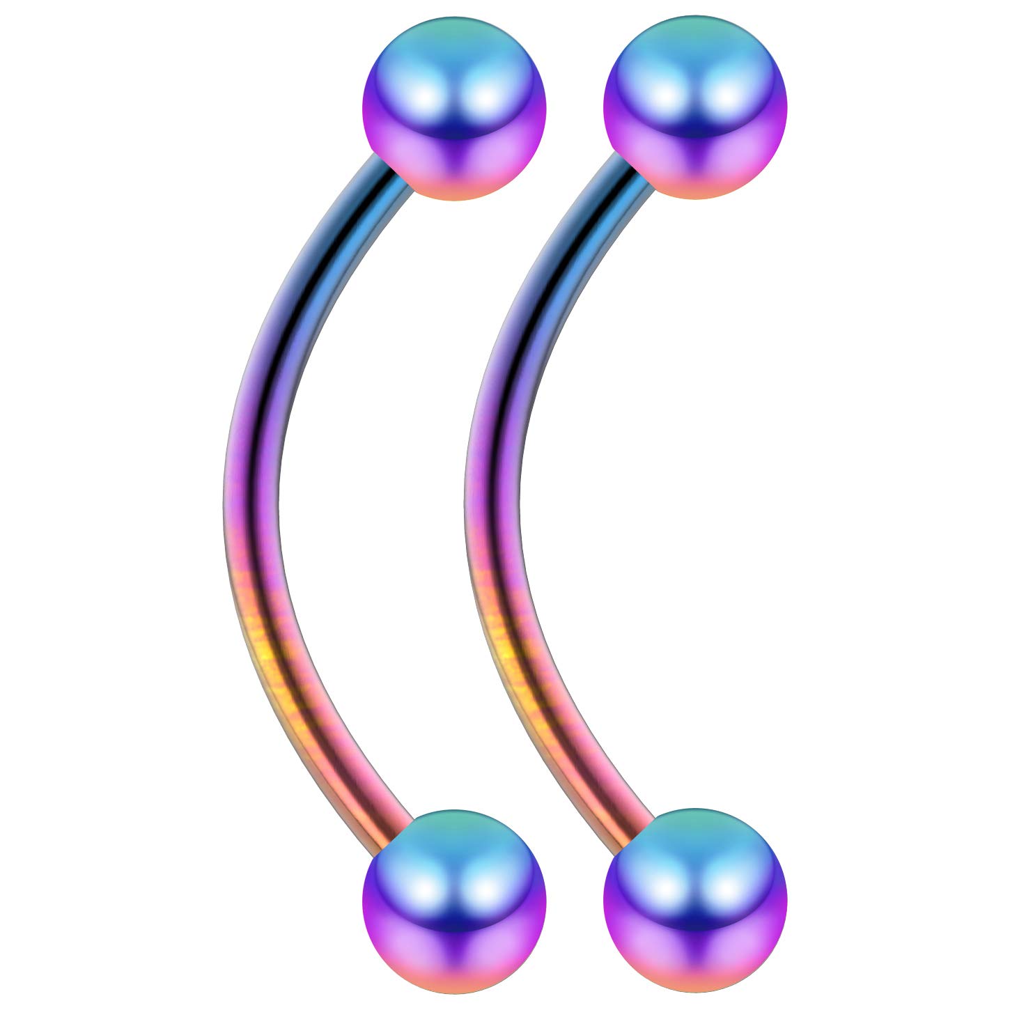 2pc 1.2mm 16g Rainbow Surgical Steel Banana J-Curve Barbell 4mm Ball Eyebrow Navel Bar Banana Bar Lip Tragus Ring Piercing Jewellery - 12mm